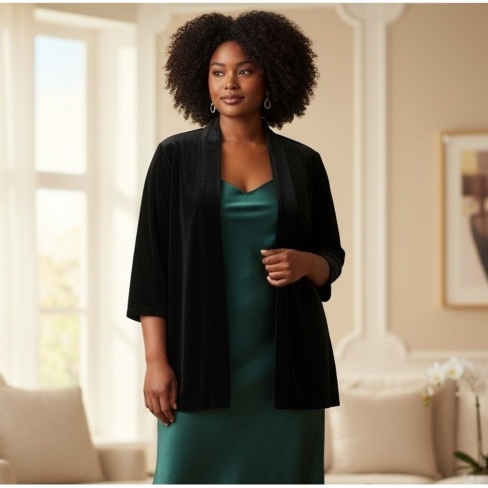 Dressbarn Womans‎ Top 1X Black Velvet Open Layer Evening Cocktail Whimsigoth